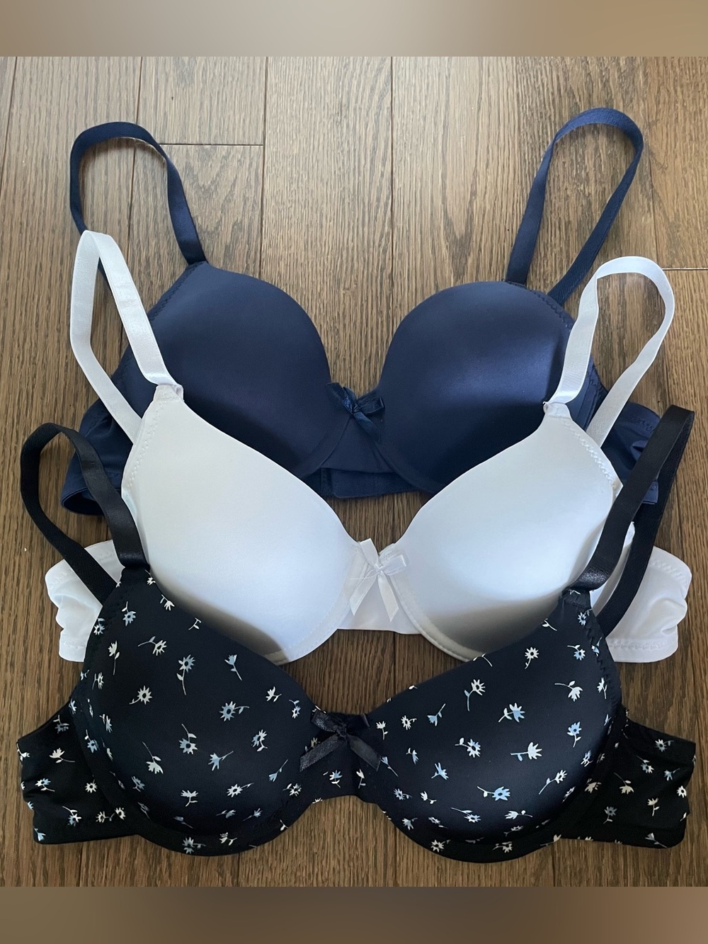 3-Pack T-Shirt Bra Pack - Navy, White & Dark Navy Floral